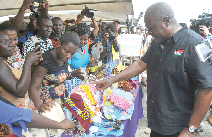    President Mahama looking at an exhibition mounted as part of the programme.